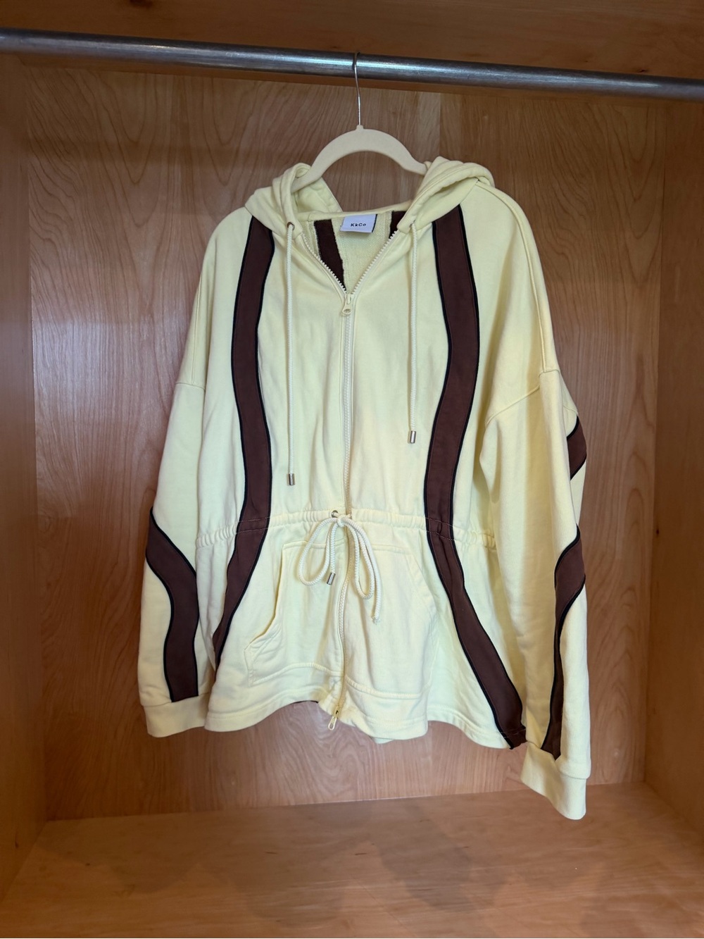 KkCo yellow Zip Hoodie with Brown Contrast Stripes